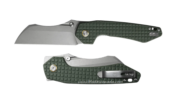 Vosteed Gator Flipper Folding Knife, 14C28N SW Wharncliffe, Micarta Green, GT37VWMN2