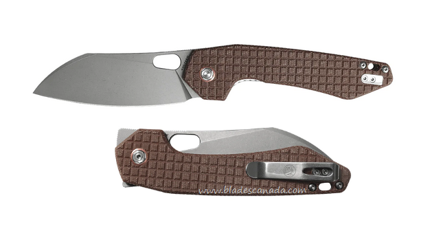 Vosteed Gator Flipper Folding Knife, 14C28N SW Sheepsfoot, Micarta Brown, GT37VWMZ1