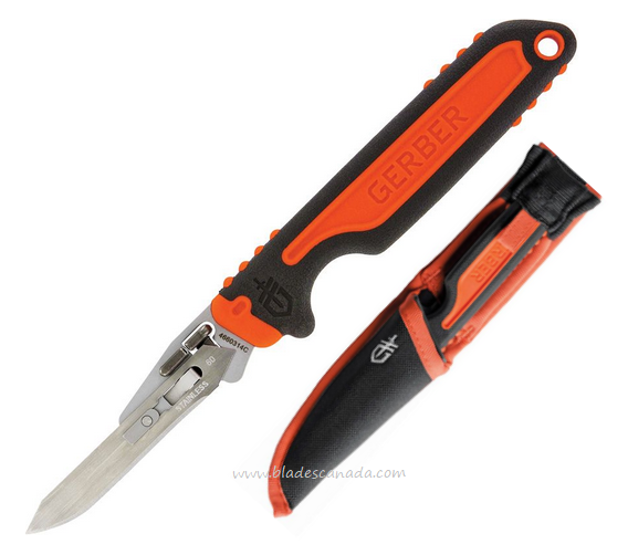 Gerber Vital Fixed Blade Knife, Stainless, GFN Orange/Black, 6 Replacement Blades, G3006