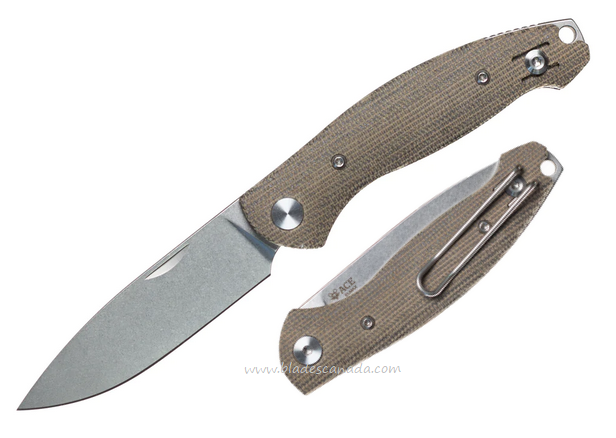 GiantMouse ACE Farley Folding Knife, Elmax Stonewash, Micarta Green, FARLEY-GRN-CANVAS-ELMAX