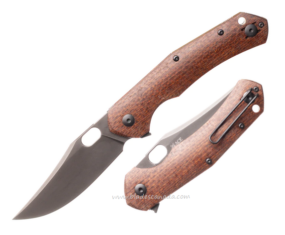 GiantMouse Ace Jutland Flipper Folding Knife, Vanadis 4E Black, Micarta Burlap, JUTLAND-BURLAP-MICARTA