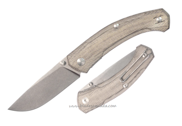GiantMouse Ace Iona V2 Folding Knife, Magnacut Stonewash, Micarta Green, IONA-V2-GRN-CANVAS