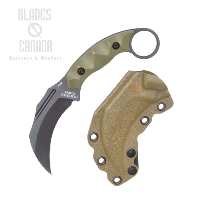 Halfbreed CQB Fixed Blade Knife, K340 Black, G10 Ranger Green, CQB-02 OD
