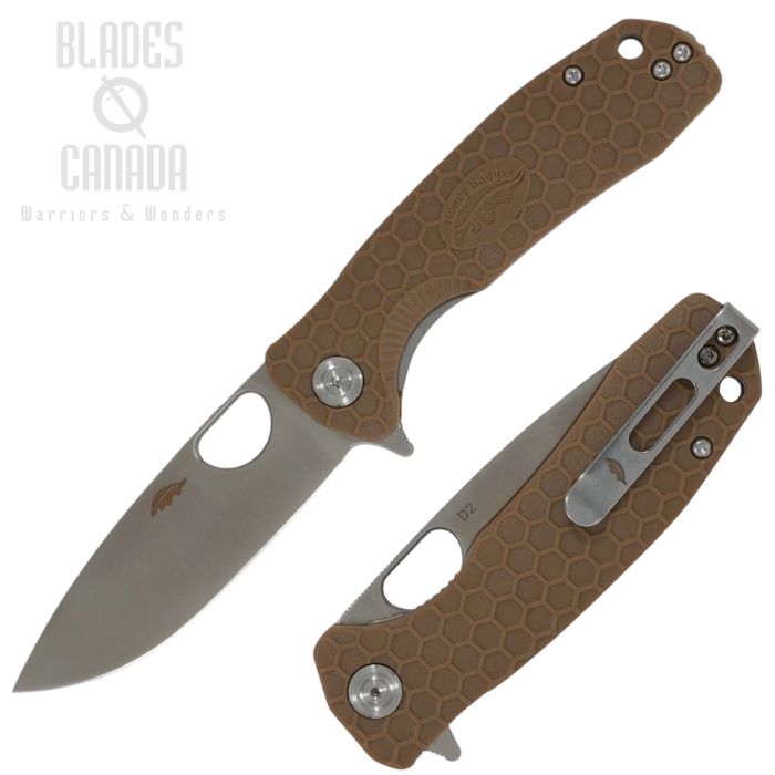(image for) Honey Badger Large Flipper Folding Knife, D2 Satin, Nylon Textured Tan, HB1010