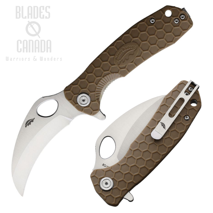 Honey Badger Medium Claw Flipper Folding Knife, FRN Tan, HB1122