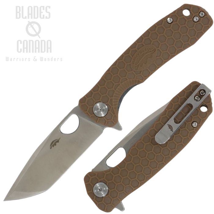 (image for) Honey Badger Medium Flipper Folding Knife, 14C28N Satin, GRN Tan, HB1732