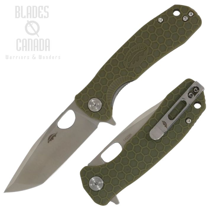 (image for) Honey Badger Medium Flipper Folding Knife, 14C28N Satin, GRN Green, HB1733