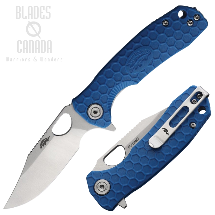 (image for) Honey Badger Flipper Folding Knife, Satin Blade, Nylon Blue Textured Handle, HB4078