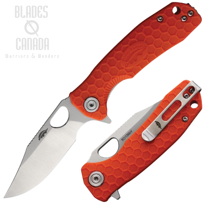 (image for) Honey Badger Flipper Folding Knife, Satin Blade, Nylon Orange Textured, HB4080