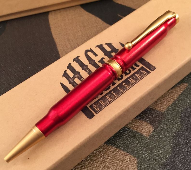 High Caliber 308 Anodized Red Powder Coated Pen - Black