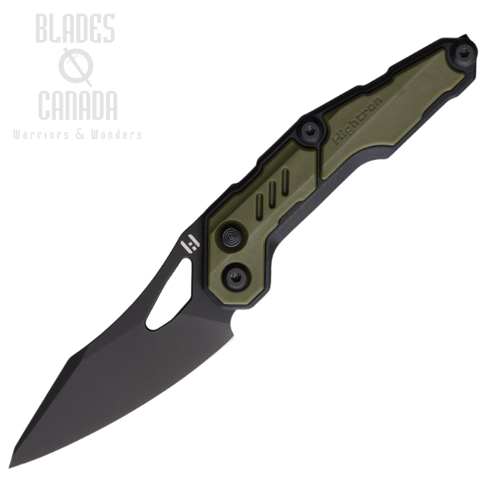 Hightron Spectron Button Lock Folding Knife, M390 Black, Nylon Black/OD Green, HTK04GRN