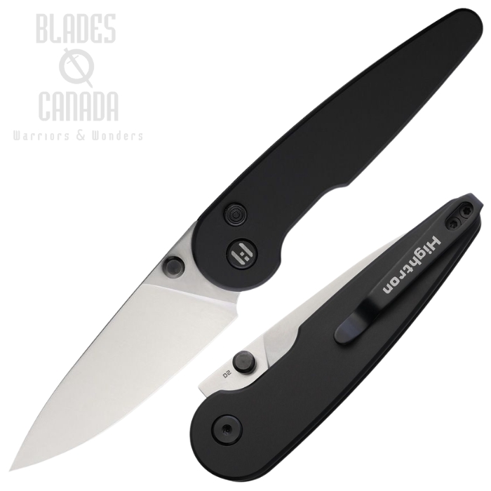 Hightron Birdidi Button Lock Folding Knife, D2 Satin, Aluminum Black, HTK06BLKS
