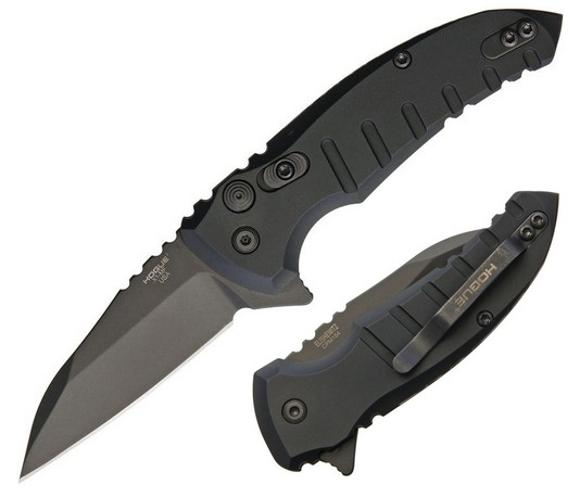 Hogue X1 Microflip Flipper Button Lock Knife, CPM 154 BlacK, Aluminum Black Matte, 24166