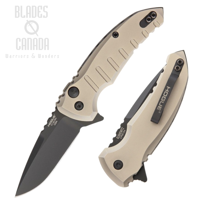 Hogue X1-MicroFlip Flipper Folding Knife, 154CM Drop Point, FDE Aluminum, 24177