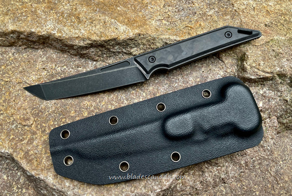 Hoback Goliath Fixed Blade Knife, CPM 20CV Black SW, Carbon Fiber Shredded, Kydex Sheath
