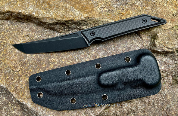 Hoback Goliath Fixed Blade Knife, CPM 20CV Black, Carbon Fiber Twill, Kydex Sheath