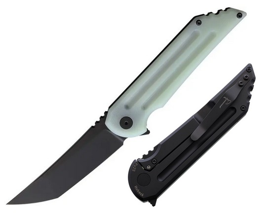 Hoback Kwaiback MK6 Flipper Framelock Knife, M390 Black, G10 Jade & Titanium w/Fullers