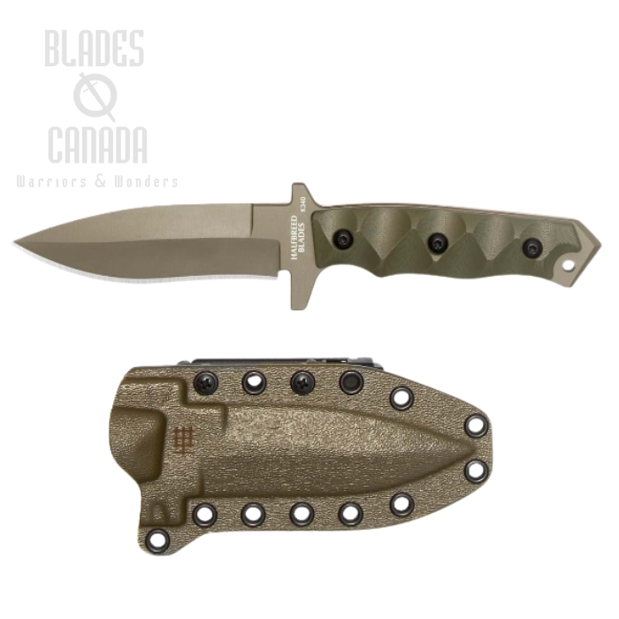 Halfbreed Medium Clearance Fixed Blade Knife, K340 Steel, G10 Ranger Green, Kydex Sheath, MCK-01 OD