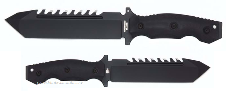 Halfbreed Large Survival Knife, D2 Black, G10 Black, Kydex Sheath, LSK-02-BLK