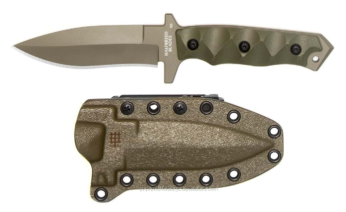 Halfbreed Medium Clearance Fixed Blade Knife, D2 Steel, G10 Ranger Green, Kydex Sheath, MCK-01 OD