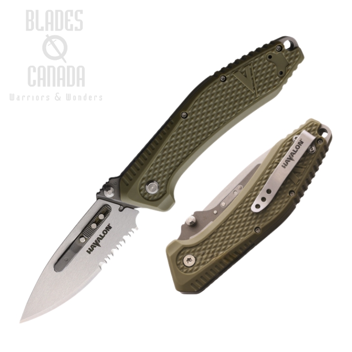 (image for) Havalon EDC REDI-lock Folding Knife, Assisted Opening, AUS 8, Green Handle, HVXTCREDIG