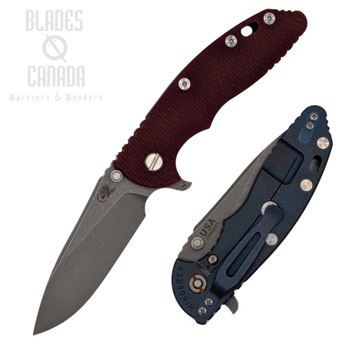 Hinderer XM-18 3.5 20CV Slicer Hollow Grind Tri-Way Battle Blue - Red G10 Hinderer XM-18 3.5 20CV Slicer Hollow Grind Tri-Way Battle Blue - Red G10