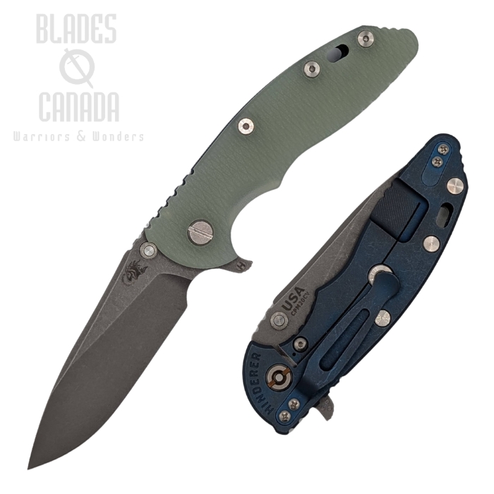 Hinderer XM-18 3.5 20CV Slicer Hollow Grind Tri-Way Battle Blue - Translucent Green G10 Hinderer XM-18 3.5 20CV Slicer Hollow Grind Tri-Way Battle Blue - Translucent Green G10