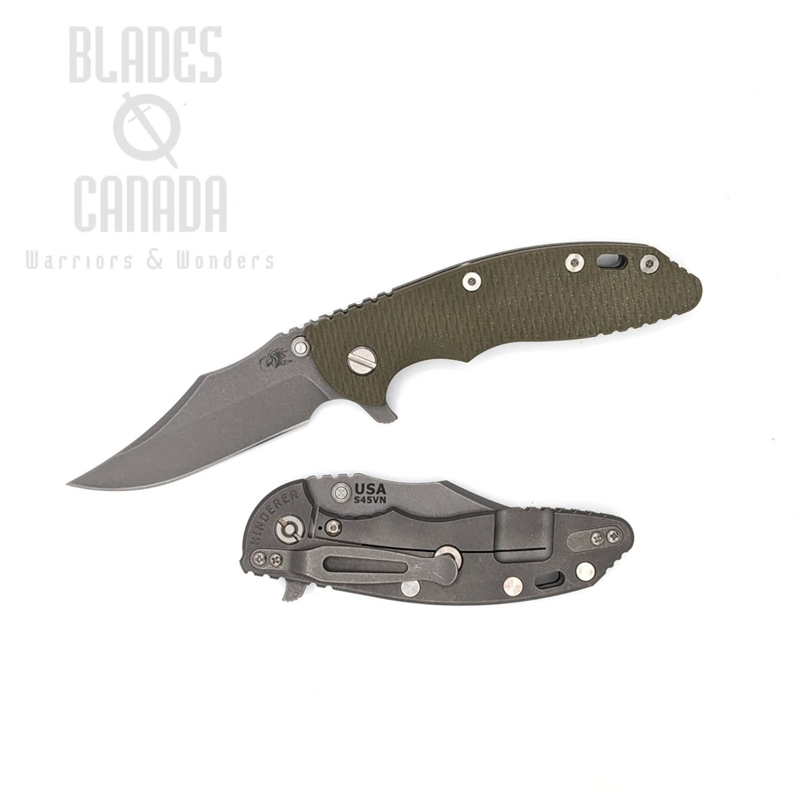 Hinderer XM-18 3.5 S45VN Bowie Tri-Way Working Finish - OD Green G10