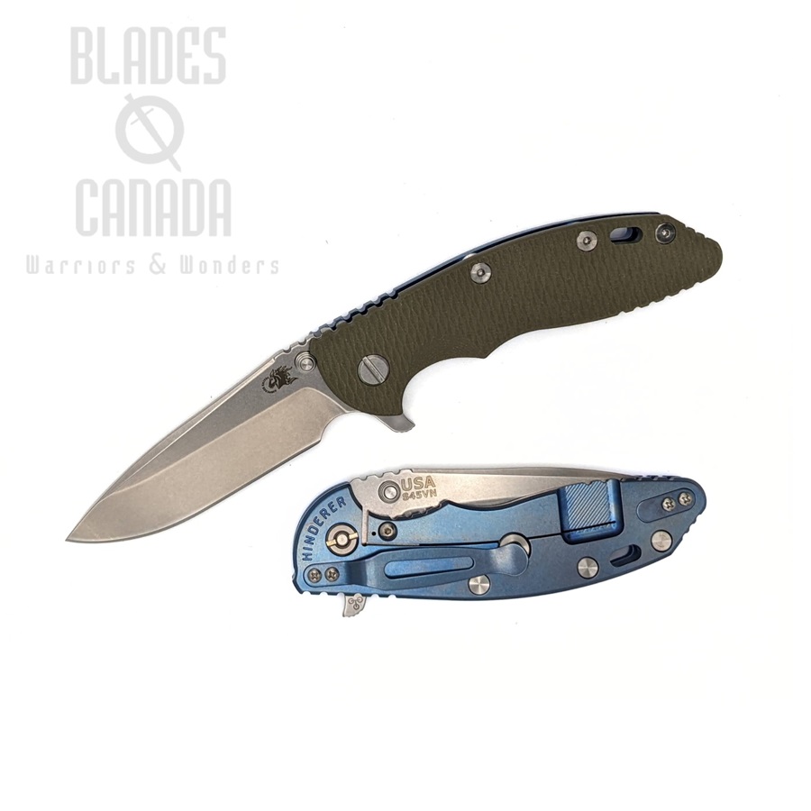 Hinderer XM-18 3.5 S45VN Spearpoint Tri-Way Stonewash Blue - OD Green G10