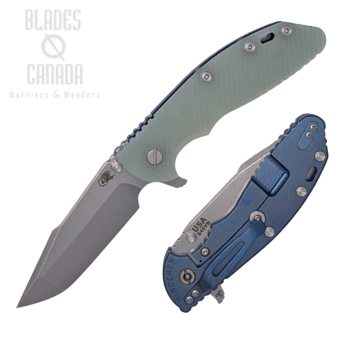 (image for) Hinderer XM-24 S45VN Harpoon Spanto Tri-Way Stonewash Blue - Translucent Green G10