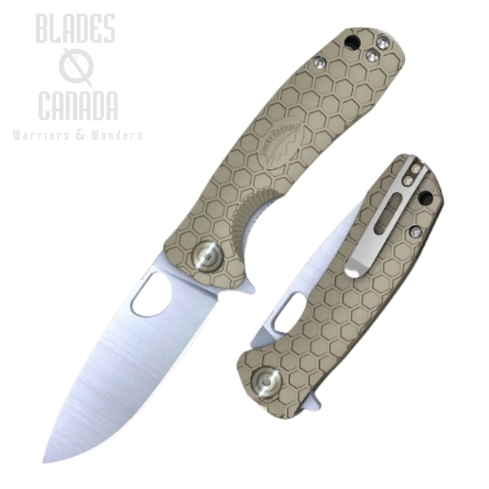 (image for) Honey Badger Small Flipper Folding Knife, No Choil, D2 Steel, FRN Tan, HB1027