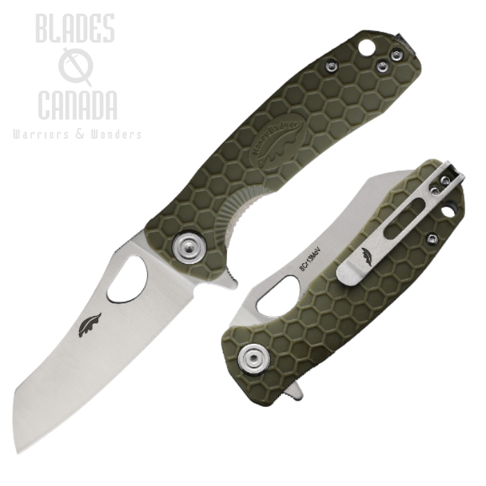 (image for) Honey Badger Small Wharncleaver Flipper Folding Knife, FRN Green, HB1047
