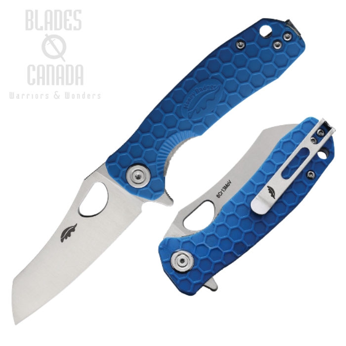 (image for) Honey Badger Small Wharncleaver Flipper Folding Knife, No Choil, FRN Blue, HB1048