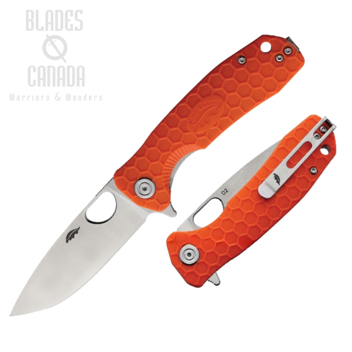 (image for) Honey Badger Med Flipper Folding Knife, No Choil, D2 Steel, FRN Orange, HB1060