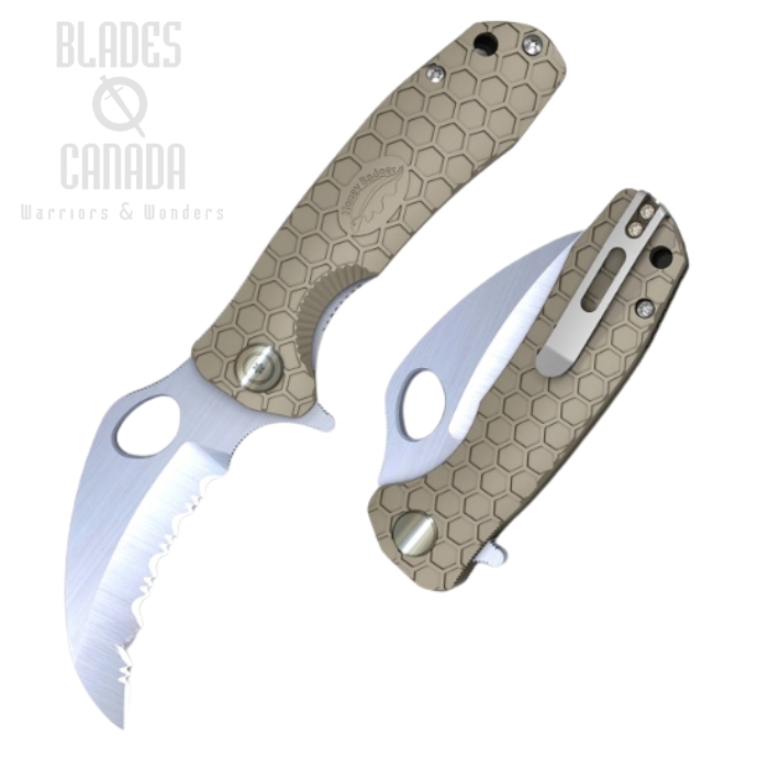 (image for) Honey Badger Large Claw Flipper Folding Knife, Serrated, FRN Tan, HB1112