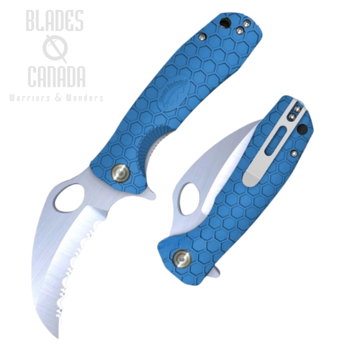 (image for) Honey Badger Medium Claw Flipper Folding Knife, D2 Serrated, FRN Blue, HB1128