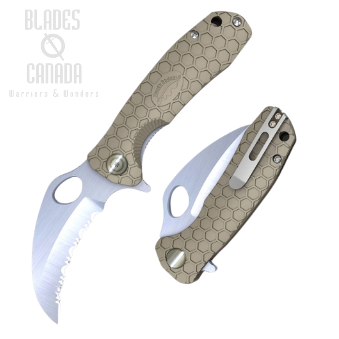 (image for) Honey Badger Medium Claw Flipper Folding Knife, Serrated, FRN Tan, HB1132