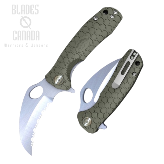 (image for) Honey Badger Medium Claw Flipper Folding Knife, Serrated, FRN Green, HB1133