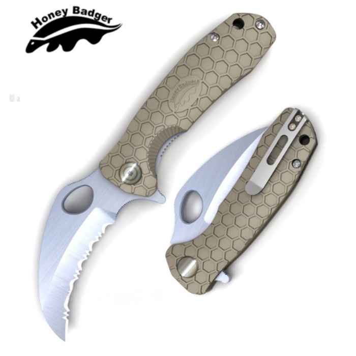 (image for) Honey Badger Mini Claw Flipper Folding Knife, Serrated, FRN Tan, HB1152