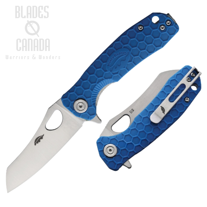 (image for) Honey Badger Mini Wharncleaver Flipper Folding Knife, No Choil, D2 Steel, FRN Blue, HB1170