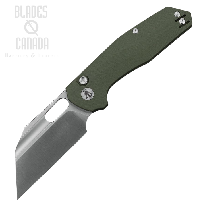 Ironfly Yolo Button Lock Folding Knife, 14C28N Cleaver Satin, G10 Army Green, IFVF02GN