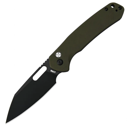 CJRB Pyrite Button lock Folding Knife, AR-RPM9 Black Wharncliffe, G10 Green, J1925A-BGN