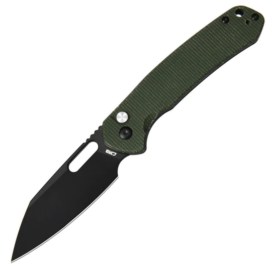 CJRB Pyrite Button Lock Folding Knife, AR-RPM9 Black Wharncliffe, Micarta Green, J1925A-BMGN