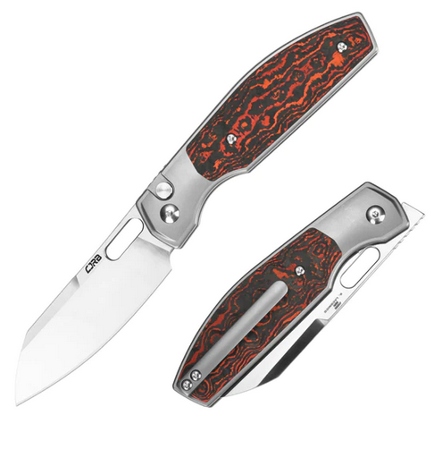 CJRB Ekko Button Lock Folding Knife, CPM S90V, Titanium/Fat Carbon Inlay, J1929BT-FCMV