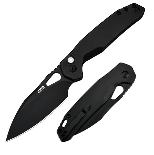 CJRB Frack Button Lock Folding Knife, AR-RPM9 Black, Steel Black, J1931-BST