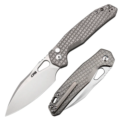 CJRB Frack Button Lock Folding Knife, CPM S90V, Titanium Frag, J1931G-FGY