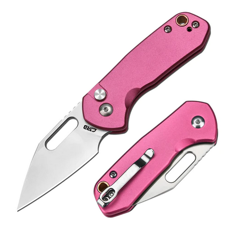 CJRB Mini Pyrite Button Lock Folding Knife, AR-RPM9, Aluminum Pink, J1933-PK