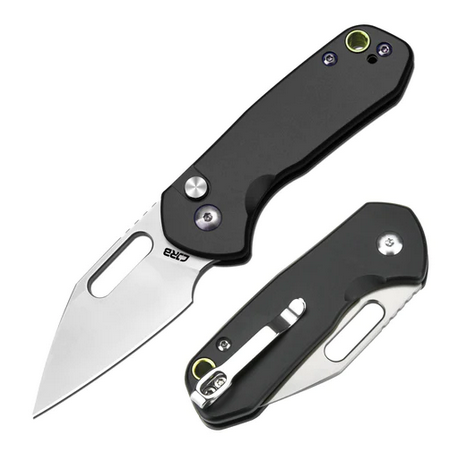 CJRB Mini Pyrite Button Lock Folding Knife, AR-RPM9, Aluminum Black, J1933-BK