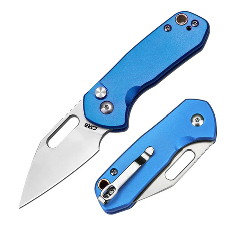 CJRB Mini Pyrite Button Lock Folding Knife, AR-RPM9, Aluminum Blue, J1933-BU