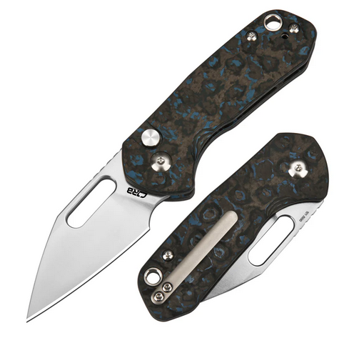 CJRB Mini Pyrite Button Lock Folding Knife, Limited Edition, S90V, Carbon Fiber, J1933G-FCG